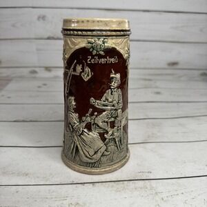 Vintage Zeitvertreib German Beer Stein Hand Painted Alpine Couple Mountain Cabin